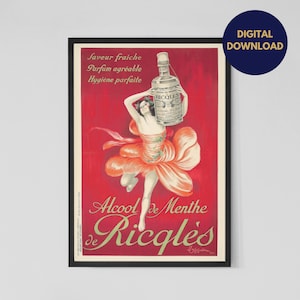 Afiche publicitario vintage digital / Leonetto Cappiello Ricqles Alcool de Menthe / Impresión artística vintage icónica / Decoración de pared para el hogar / Descarga