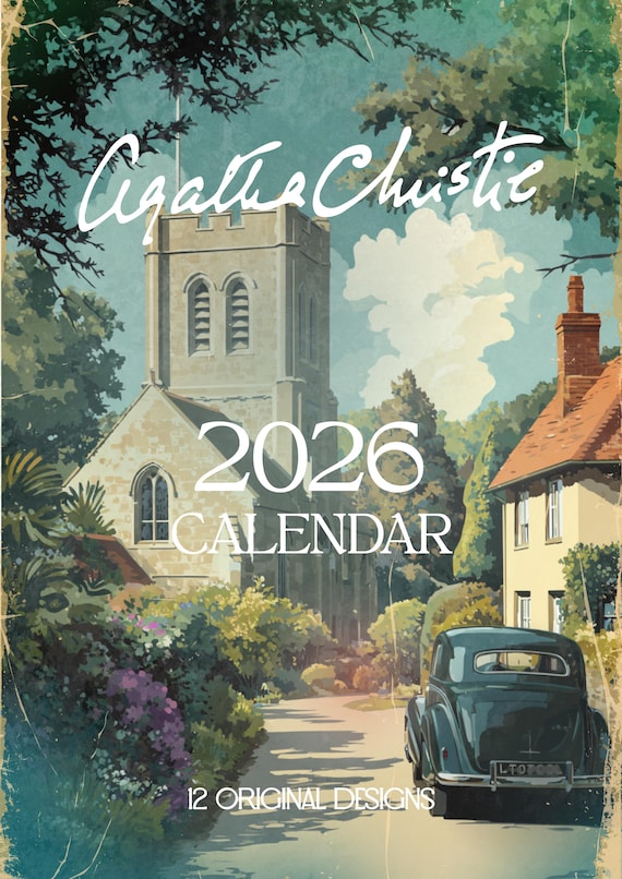 Agatha Christie Wall Calendar 2026 | Miss Marple | Hercule Poirot | A4 | A3 | Long Length | US Letter Sizes | Christmas Gift