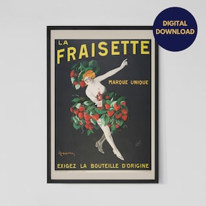 Afiche publicitario vintage digital de bebidas alcohólicas / Leonetto Cappiello La Fraisette / Impresión artística vintage icónica / Decoración de pared para el hogar / Descarga