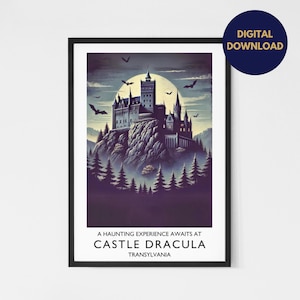 Digital Download Vintage Travel Poster | Castle Dracula | Bram Stoker | Gothic | Horror | Classic Literature Print | Book Lover Gifts |