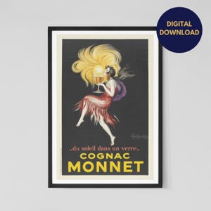 Afiche publicitario vintage digital de bebidas alcohólicas / Leonetto Cappiello Cognac Monnet / Impresión artística vintage icónica / Decoración de pared para el hogar / Descarga