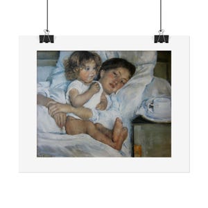 GEDRUKT | Vintage kunstafdruk | Impressionistisch | Amerikaans | Mary Cassatt | Ontbijt op bed | Moeder en kind