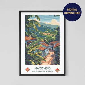 Digitales Macondo Reiseplakat im Vintage Stil | Gabriel Garcia Marquez | Hundert Jahre Einsamkeit | Klassische Literatur | Digitaler Download