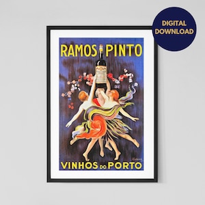 Cartel publicitario vintage digital de bebidas alcohólicas / Leonetto Cappiello Ramos Pinto / Arte vintage icónico / Decoración de pared para el hogar / Descarga