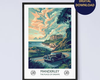 Rebecca Digital Vintage Style Travel Poster | Wall Art Home Decor | Last Night I Dreamt of Manderley Again | Daphne du Maurier | Download