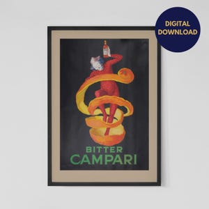 Afiche publicitario digital vintage de bebidas alcohólicas / Campari amargo de Leonetto Cappiello / Impresión artística vintage icónica / Decoración de pared para el hogar / Descarga