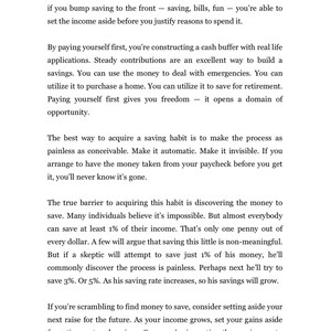 May include: Text on a white background with black text discussing the importance of saving money. The text includes tips on how to save money and how to make saving a habit.