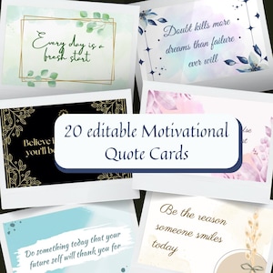 Editable Motivational Quote Cards - 20 Printable Inspirational Templates for Personal Development & Daily Motivation