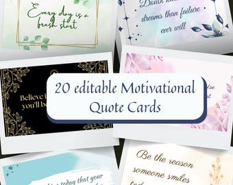 Editable Motivational Quote Cards - 20 Printable Inspirational Templates for Personal Development & Daily Motivation