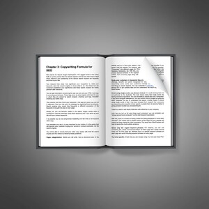 Puede incluir: Un libro abierto con un cap&iacute;tulo titulado "F&oacute;rmula de redacci&oacute;n publicitaria para SEO". El texto trata sobre la importancia de usar palabras clave en el contenido del sitio web para mejorar la optimizaci&oacute;n de los motores de b&uacute;squeda. El libro est&aacute; abierto en una p&aacute;gina con el encabezado "Categorizaci&oacute;n de p&aacute;ginas".