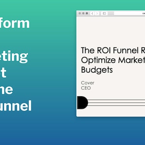 Könnte beinhalten: Ein weißer Laptop-Bildschirm mit dem Text "The ROI Funnel Rule: Optimize Marketing Budgets" und einem Diagramm. Der Laptop steht auf einem Schreibtisch, auf dessen Tastatur eine Hand liegt.