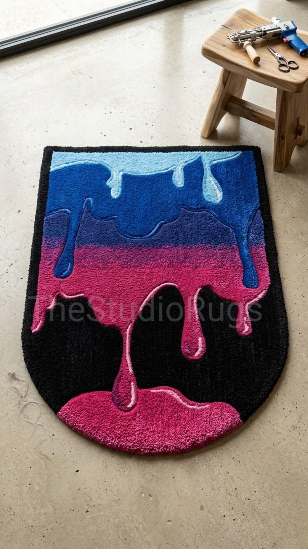 Hand Tufted Drip Rug, Blue Pink Gradient Melt Carpet, Abstract Liquid ...
