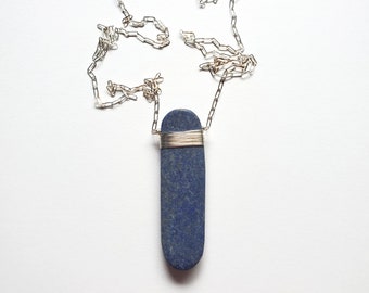 Matte Lapis Lazuli Necklace with Sterling Silver, Handmade in Seattle, Natural Gemstone Jewelry, Metaphysical Stone Shop, Smooth Unpolished