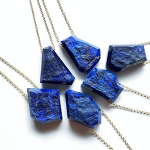 Geometric Raw Dark Blue Lapis Lazuli Gold Fill Necklace, Natural Gemstone Jewelry, Ready Ship Holiday, Seattle Gift for Her, 30 inch length image 1