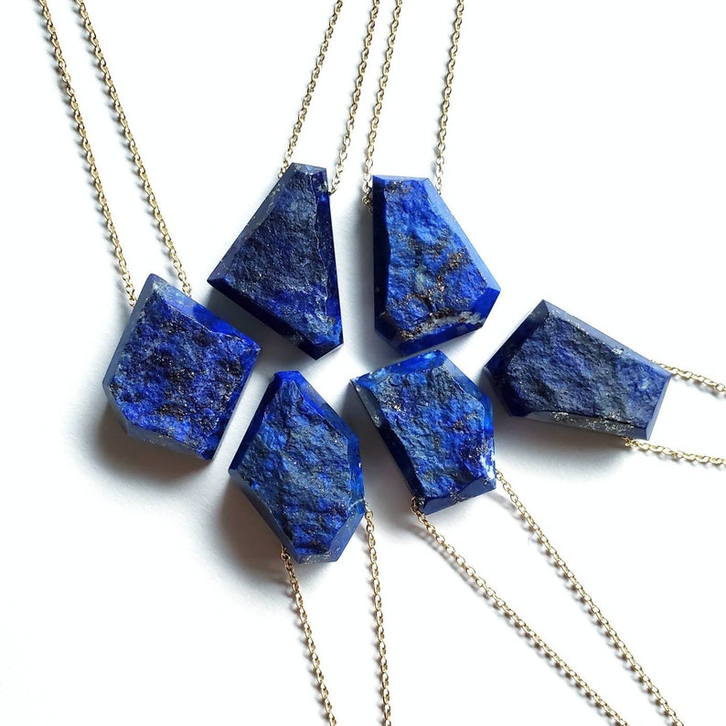 Geometric Raw Dark Blue Lapis Lazuli Gold Fill Necklace, Natural Gemstone Jewelry, Ready Ship Holiday, Seattle Gift for Her, 30 inch length image 5