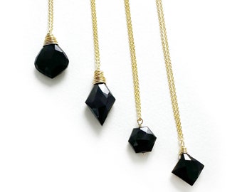 Black Spinel Necklace, Wire Wrapped Gold Jewelry, Gift for Her, Faceted Stone Pendant, Natural Gemstone Made in Seattle