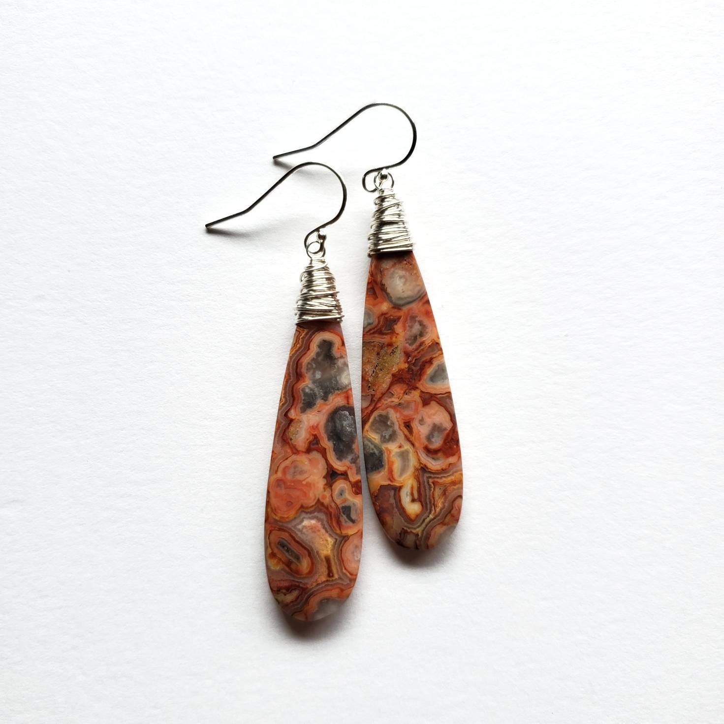 Navajo Sterling Silver Orange Crazy Lace Agate Earrings