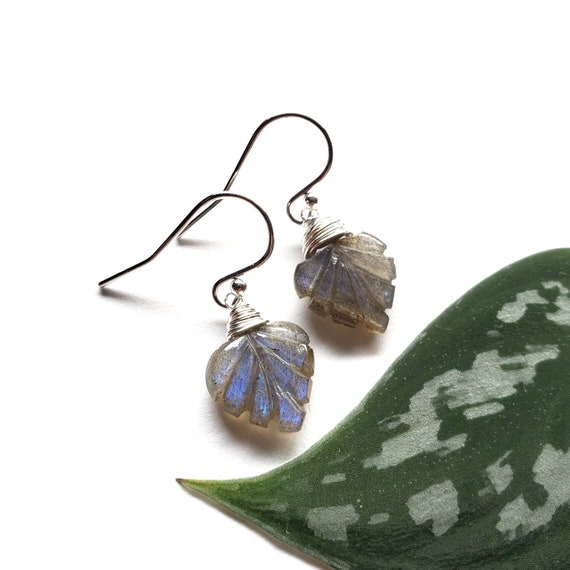 Sterling Silver Labradorite Dangle Earrings with Wire Wrap Sterling Silver Labradorite Dangle Earrings with Wire Wrap