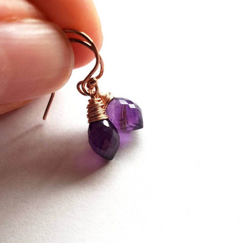 Petite Purple Amethyst and Rose Gold Earrings, February Birthstone, Dangle and Drop Jewelry, Gift for Her Handmade in Seattle, Ready to Ship image 2