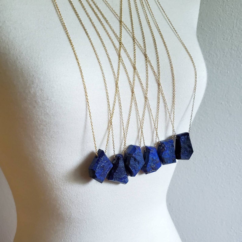 Geometric Raw Dark Blue Lapis Lazuli Gold Fill Necklace, Natural Gemstone Jewelry, Ready Ship Holiday, Seattle Gift for Her, 30 inch length image 9