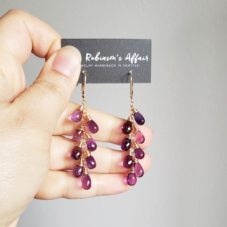 Amethyst Cascade Earrings with Gold Fill, February Birthstone Jewelry, Purple Natural Gemstones, Ready to Ship Gift for Her, Metaphysical image 6