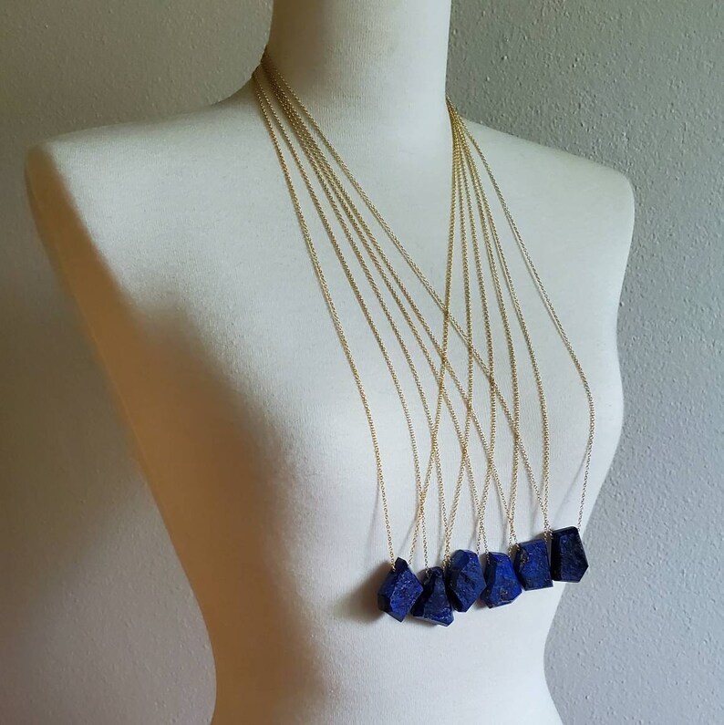 Geometric Raw Dark Blue Lapis Lazuli Gold Fill Necklace, Natural Gemstone Jewelry, Ready Ship Holiday, Seattle Gift for Her, 30 inch length image 10