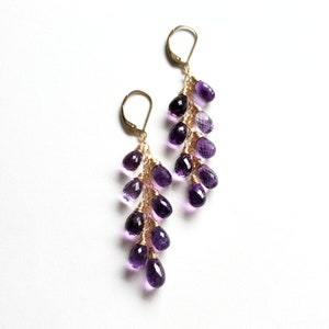 Amethyst Cascade Earrings with Gold Fill, February Birthstone Jewelry, Purple Natural Gemstones, Ready to Ship Gift for Her, Metaphysical image 1