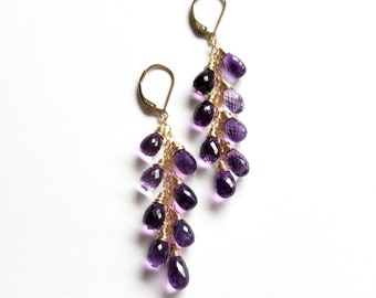 Amethyst Cascade Earrings with Gold Fill, February Birthstone Jewelry, Purple Natural Gemstones, Ready to Ship Gift for Her, Metaphysical