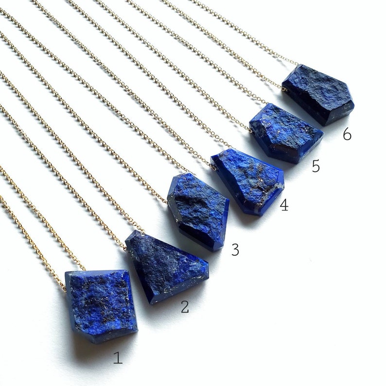 Geometric Raw Dark Blue Lapis Lazuli Gold Fill Necklace, Natural Gemstone Jewelry, Ready Ship Holiday, Seattle Gift for Her, 30 inch length image 2