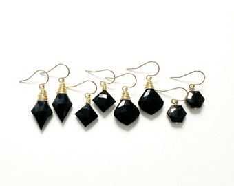 Gold and Black Spinel Faceted Dangle and Drop Earrings Handmade in Seattle, Ready to Ship Last Minute Gift for Her, Classic Gemstone Jewelry
