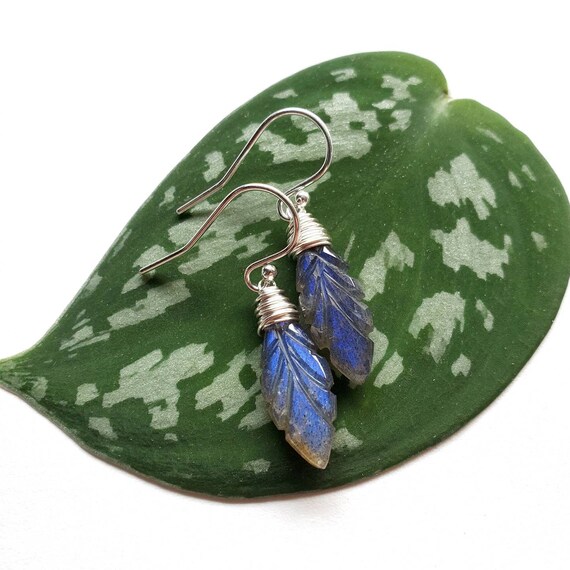 Sterling Silver Labradorite Dangle Earrings with Wire Wrap Sterling Silver Labradorite Dangle Earrings with Wire Wrap