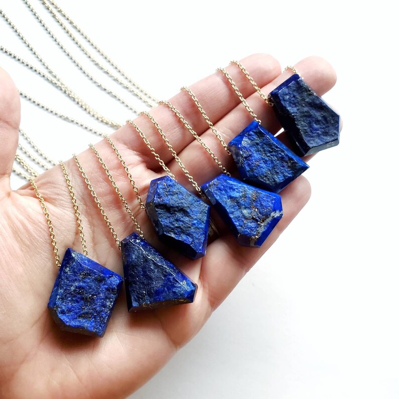 Geometric Raw Dark Blue Lapis Lazuli Gold Fill Necklace, Natural Gemstone Jewelry, Ready Ship Holiday, Seattle Gift for Her, 30 inch length image 3
