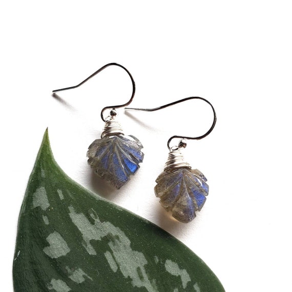 Sterling Silver Labradorite Dangle Earrings with Wire Wrap Sterling Silver Labradorite Dangle Earrings with Wire Wrap