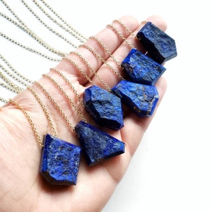 Geometric Raw Dark Blue Lapis Lazuli Gold Fill Necklace, Natural Gemstone Jewelry, Ready Ship Holiday, Seattle Gift for Her, 30 inch length image 7