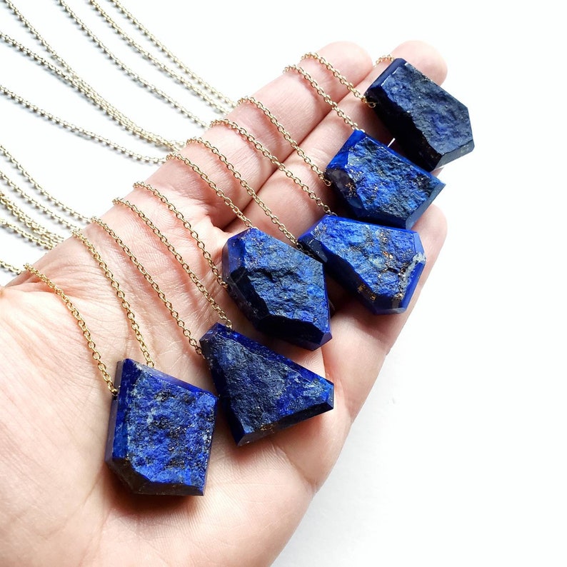Geometric Raw Dark Blue Lapis Lazuli Gold Fill Necklace, Natural Gemstone Jewelry, Ready Ship Holiday, Seattle Gift for Her, 30 inch length image 7
