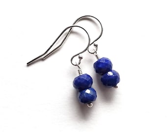 Petite Blue Lapis Lazuli Earrings with Silver Ear Wires Dangle and Drop Faceted Gemstone Jewelry Handmade in Seattle Gift for Her