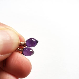 Petite Purple Amethyst and Rose Gold Earrings, February Birthstone, Dangle and Drop Jewelry, Gift for Her Handmade in Seattle, Ready to Ship image 4