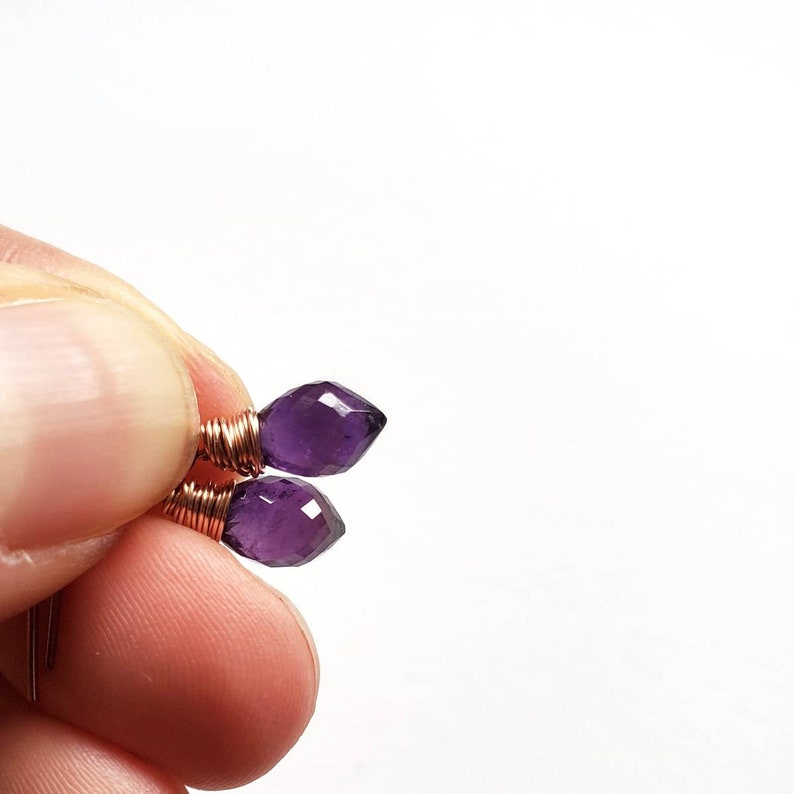 Petite Purple Amethyst and Rose Gold Earrings, February Birthstone, Dangle and Drop Jewelry, Gift for Her Handmade in Seattle, Ready to Ship image 4