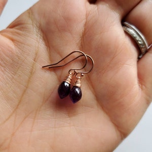 Petite Purple Amethyst and Rose Gold Earrings, February Birthstone, Dangle and Drop Jewelry, Gift for Her Handmade in Seattle, Ready to Ship image 3