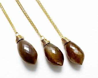 Chocolate Moonstone & Gold Fill Necklace, Handmade in Seattle, Alt Wedding Layering Jewelry, Mother of Bride, Bridesmaid Gifts, Mothers day