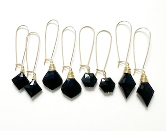 Black Spinel and Gold Filled Kidney Earrings, Faceted Dangle and Drop Gemstone Jewelry, Handmade in Seattle, Ready to Ship, Gift for Her