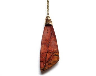 Red Jasper and Gold Necklace, One of a Kind Smooth Stone, Layering Jewelry, Handmade in Seattle, Unique Gemstone Gifts, Metaphysical Gems