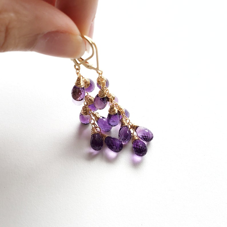 Amethyst Cascade Earrings with Gold Fill, February Birthstone Jewelry, Purple Natural Gemstones, Ready to Ship Gift for Her, Metaphysical image 3