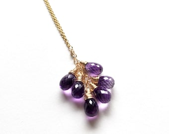 Purple Amethyst with Gold Filled Necklace, February Birthstone Necklace, Handmade in Seattle, Ready to Ship, Metaphysical Gemstone Jewelry