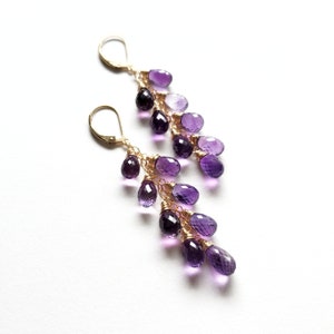 Amethyst Cascade Earrings with Gold Fill, February Birthstone Jewelry, Purple Natural Gemstones, Ready to Ship Gift for Her, Metaphysical image 2