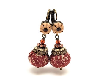 Elegant dangle earrings from polymer clay and textile beads