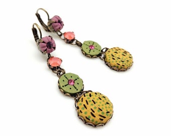 Long multicolore ethnic earrings, Boho chic dangle earrings, hippy chic earrings, polymer clay earrings, colorful earrings