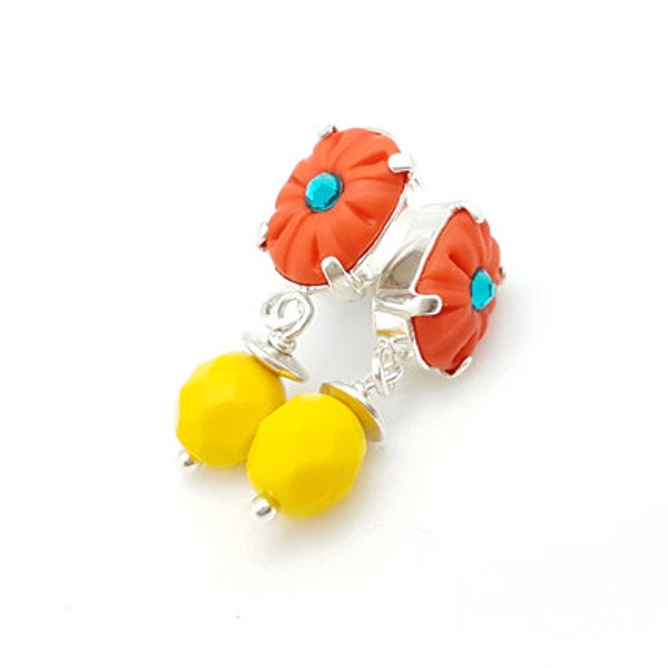Stud earrings poppy orange, blue, topaze, colorful earrings, round pendant earrings, boho earrings