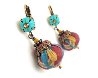 Boucles d'oreilles en tissu Liberty of London et pâte polymère