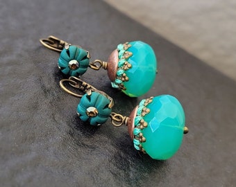 Voluptuous earrings from polymer clay and big faceted glass beads